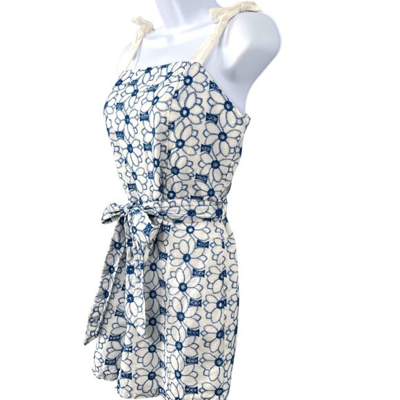 Miami Eyelet Blue White Floral Lace Tie-Strap Romper Size Medium - Picture 5 of 15